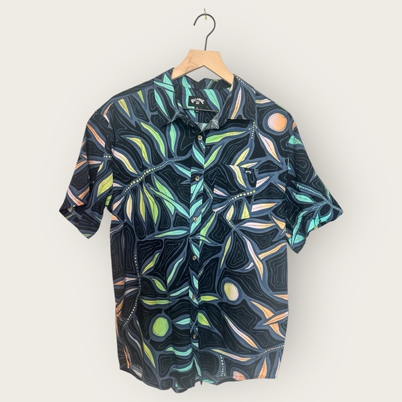 Billabong Other - Billabong Small Tropical Leaf Blue Orange Green Button Down Shirt